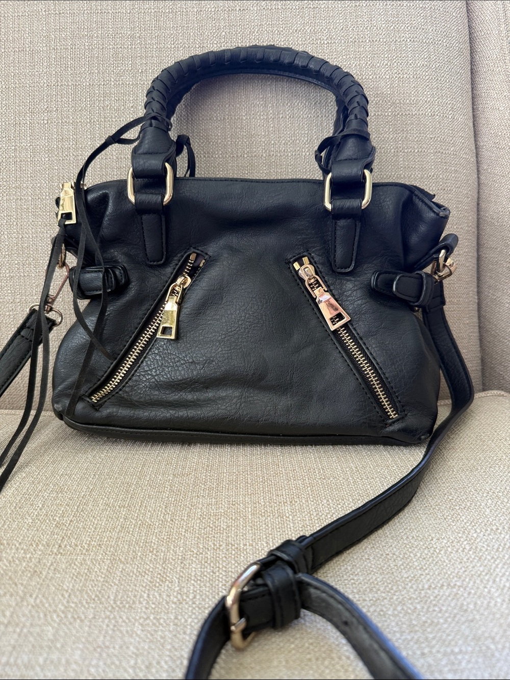 Certified Vegan Urban Expressions Black Shoulder Bag with Braided Top Handles